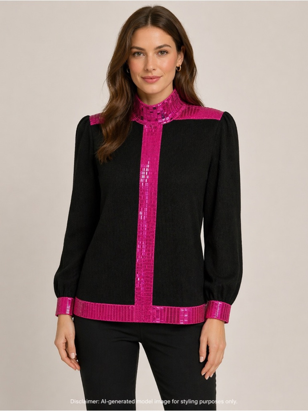 Vintage St. John by Marie Gray Black Pink Sequin Knit Top Size 8